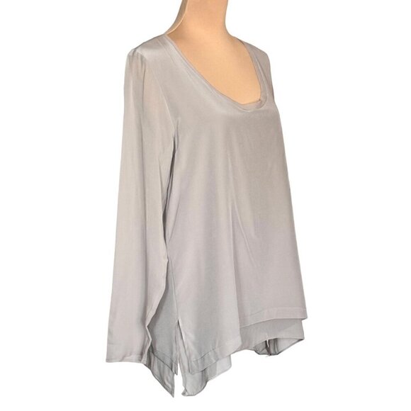 NWT Gold Hawk Tunic Top Sz.L Tan Taupe 100% Silk Chiffon Scoop Neck Long Sleeve - Picture 3 of 11
